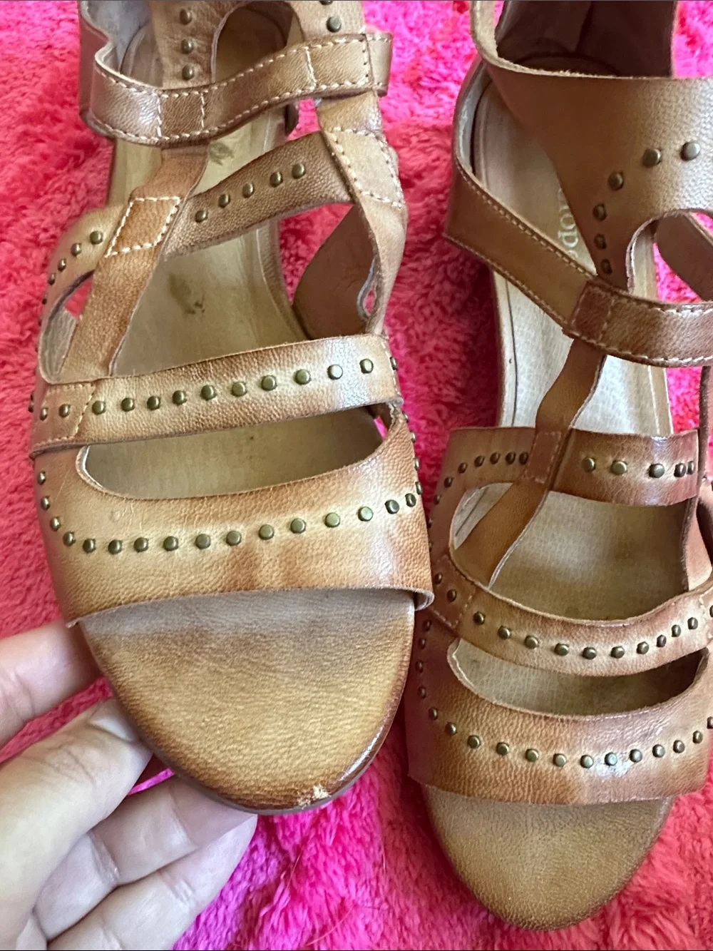 Antelope Tan Studded Strappy Block Heel boho Sandals